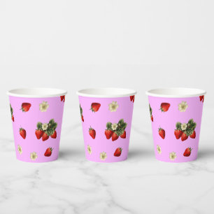 Erdbeere und Blüten rosa süße Papiertassen Pappbecher
