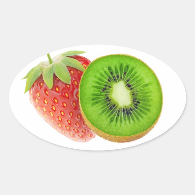 Erdbeere und Kiwi Ovaler Aufkleber (Vorderseite)