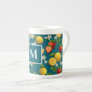 Erdbeere und Lemon Blossom Design auf blau Prozellantasse