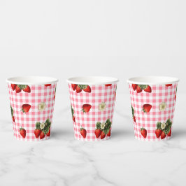 Erdbeere und niedliche Gingham-Becher Pappbecher