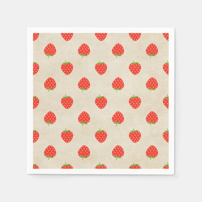 Erdbeere Vintag Girly Rustic Erdbeeren Print Serviette (Vorderseite)