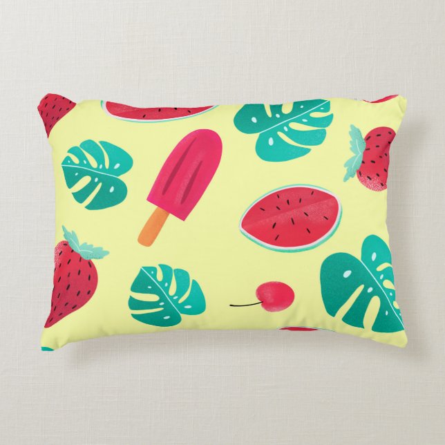 Erdbeere von Wassermelonen Blätter Dekokissen (Vorderseite)