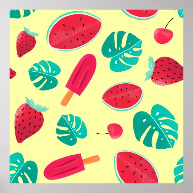 Erdbeere von Wassermelonen Blätter Poster (Vorne)
