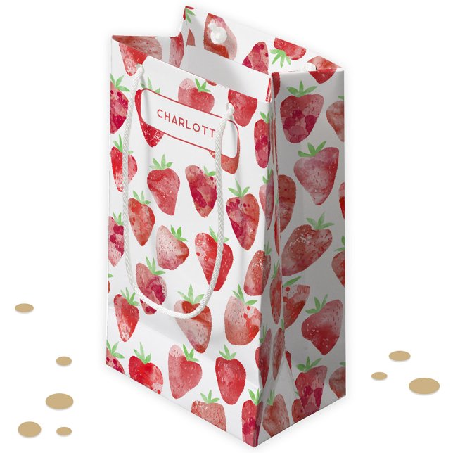 Erdbeere Wasserfarbe Personalisiert Kleine Geschenktüte (Sweet strawberry watercolor pattern personalized name gift bag)