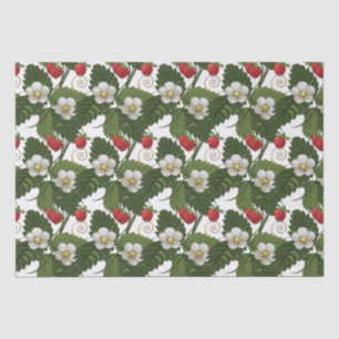 Erdbeere Weiße Blume Grünes Leaf Blumendruck Seidenpapier