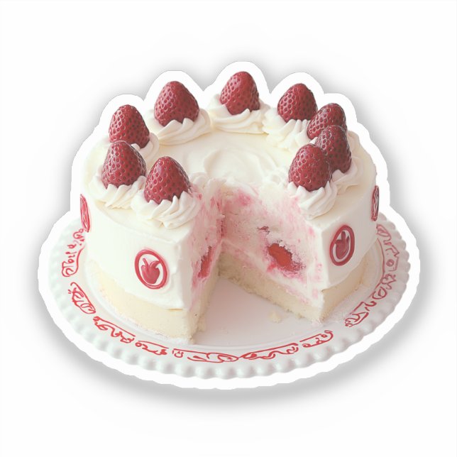 Erdbeere Whipped Cream Cake Aufkleber (Vorderseite)