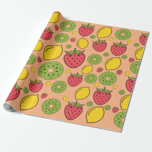 Erdbeere, Zitrone und Kiwi-Früchte Tapete Hintergr Geschenkpapier
