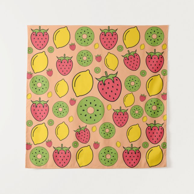 Erdbeere, Zitrone und Kiwi-Früchte Tapete Hintergr Wandteppich (Vorderseite)