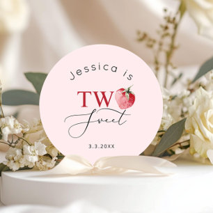 Erdbeere zwei süße Geburtstagsfeier Runder Aufkleber