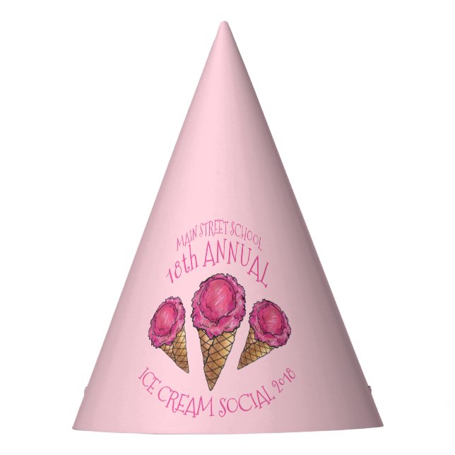 Erdbeereis Creme Cone Icecream Sozialpool Partyhütchen (Vorderseite)