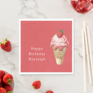 Erdbeereiscremekegel Geburtstag Serviette