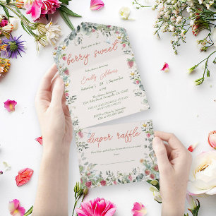 Erdbeeren-Aquarell geschlechtsneutrale Babyparty All In One Einladung