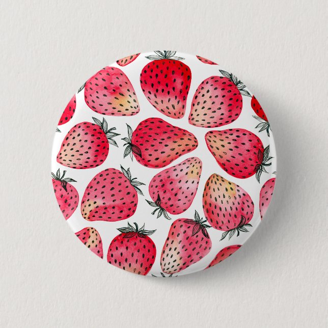 Erdbeeren, Aquarell und Tinte Button (Vorderseite)