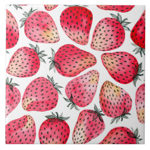 Erdbeeren, Aquarell und Tinte Fliese