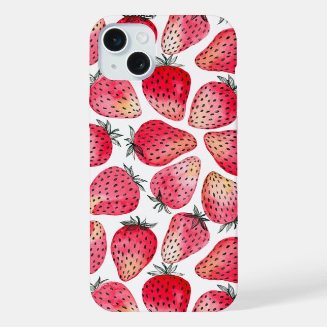 Erdbeeren Aquarell und Tinte iPhone 15 Plus Hülle (Rückseite)