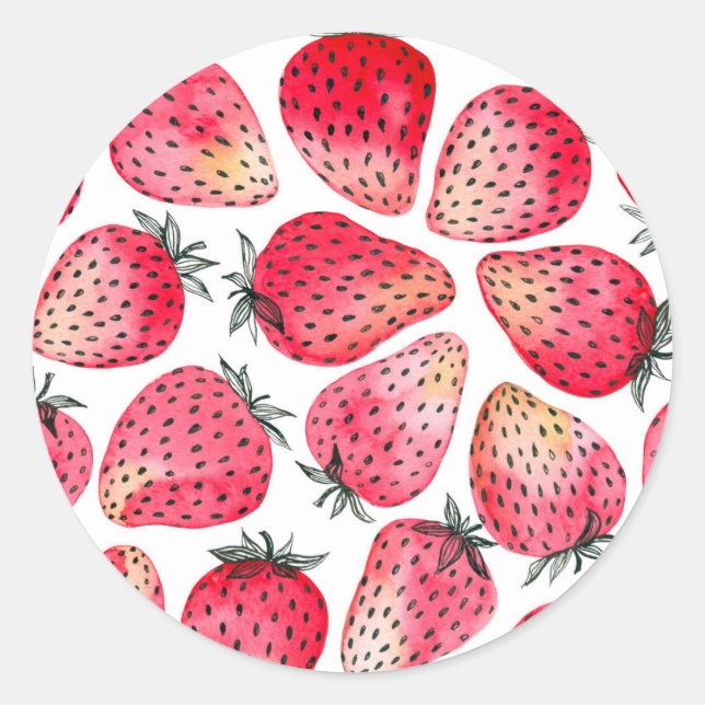 Erdbeeren, Aquarell und Tinte Runder Aufkleber (Vorderseite)