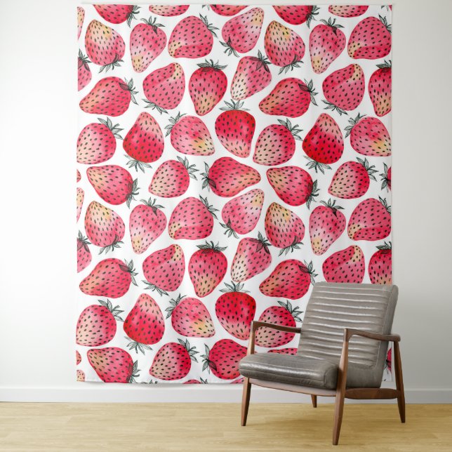 Erdbeeren, Aquarell und Tinte Wandteppich (Beispiel)
