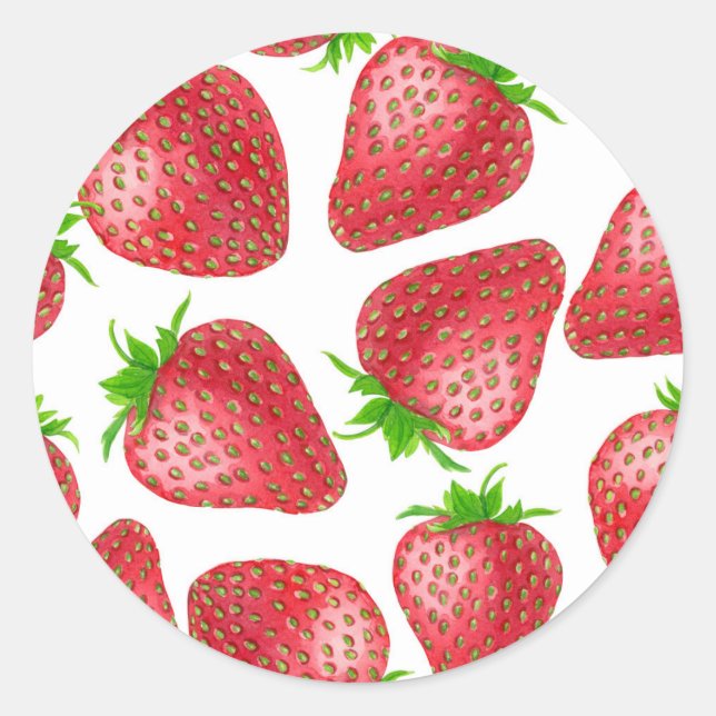 Erdbeeren-Aquarellmuster Runder Aufkleber (Vorderseite)