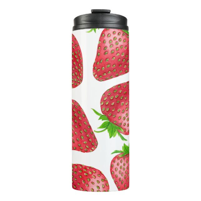 Erdbeeren-Aquarellmuster Thermosbecher (Vorderseite)