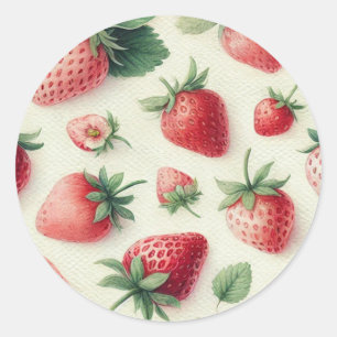 Erdbeeren auf Creme-Aquarell-Beeren Runder Aufkleber