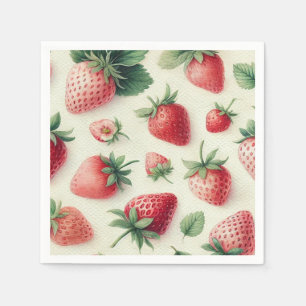 Erdbeeren auf Creme-Wasserfarbe-Beeren Serviette