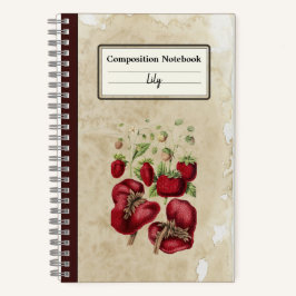 Erdbeeren auf einem Personalisierten, alten Papier Notizbuch