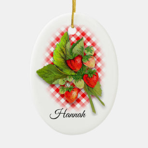 Erdbeeren auf Gingham, "ich Liebe Sie Beere viel " Keramik Ornament