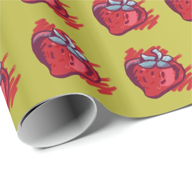 Erdbeeren auf Gold-Handwerksartikeln Geschenkpapier (Rolleneckpunkt)