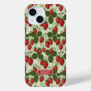 Erdbeeren auf grünem Monogramm Case-Mate iPhone Hülle