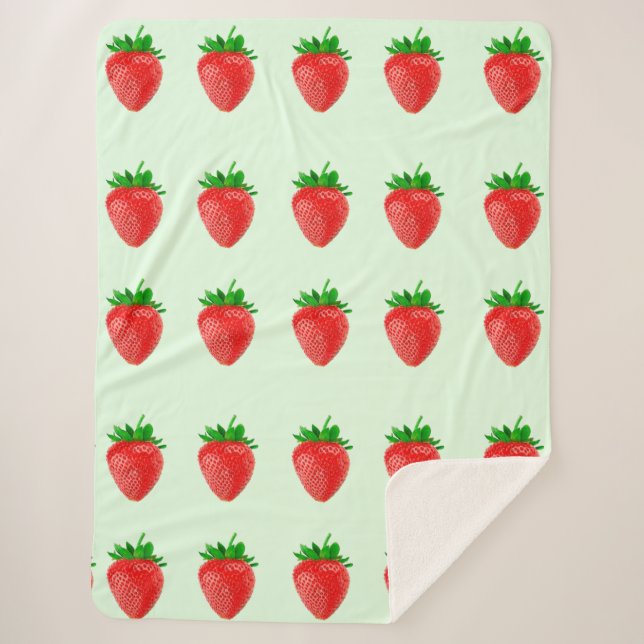 Erdbeeren auf grünem Sherpa-Blanket Sherpadecke (Vorderseite)