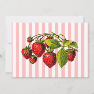 Erdbeeren auf rosa-weißen Streifen Einladung