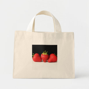 Erdbeeren auf Schwarz-Weiß-ttcn Mini-Tasche Ba Mini Stoffbeutel