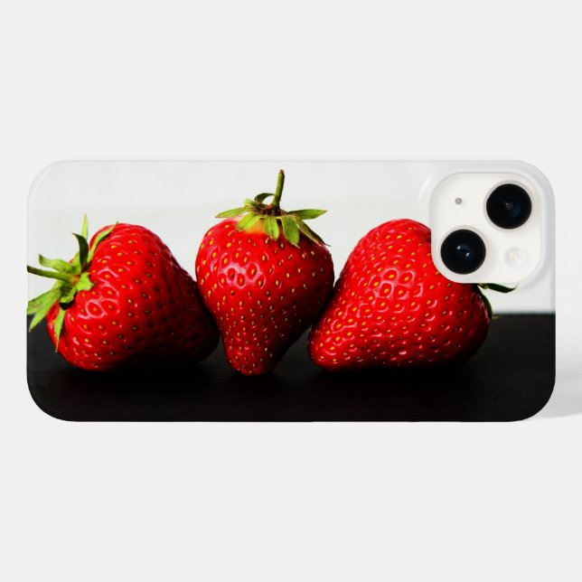 Erdbeeren auf Weiß über Schwarz Case-Mate iPhone 14 Hülle (Rückseite (Horizontal))