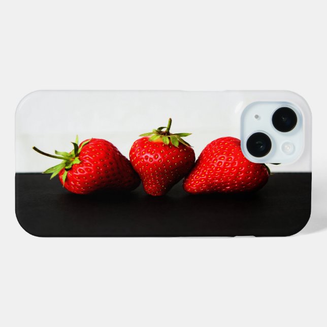 Erdbeeren auf Weiß über Schwarz Case-Mate iPhone Hülle (Rückseite (Horizontal))