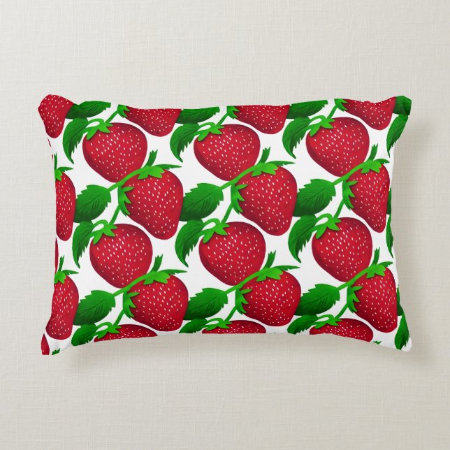 Erdbeeren auf weißem Grundmuster Dekokissen (Vorderseite)