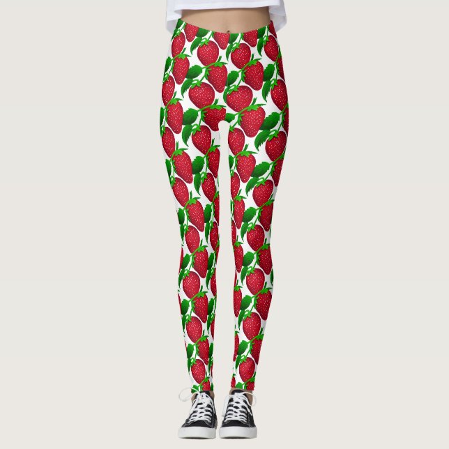 Erdbeeren auf weißem Grundmuster Leggings (Vorderseite)
