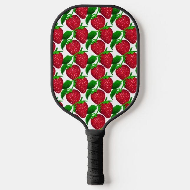 Erdbeeren auf weißem Grundmuster Pickleball Schläger (Vorderseite)