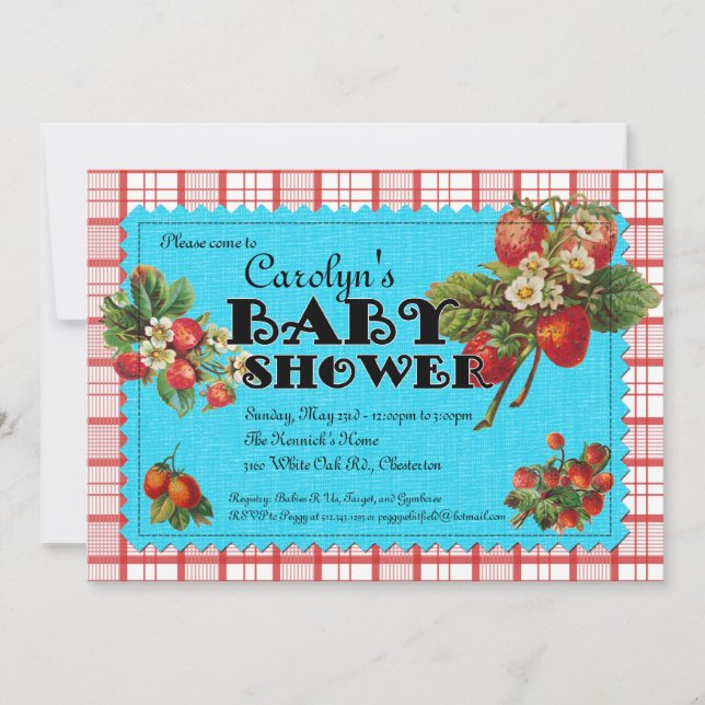 Erdbeeren Babydusche Einladung (Vorderseite)