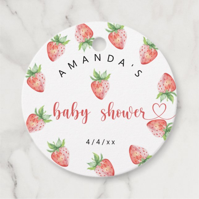 Erdbeeren - Babydusche Geschenkanhänger (Vorderseite)