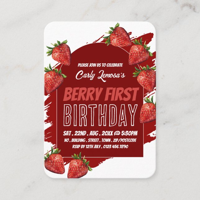 Erdbeeren, Berry First Geburtstag Handout Tickets (Vorderseite)