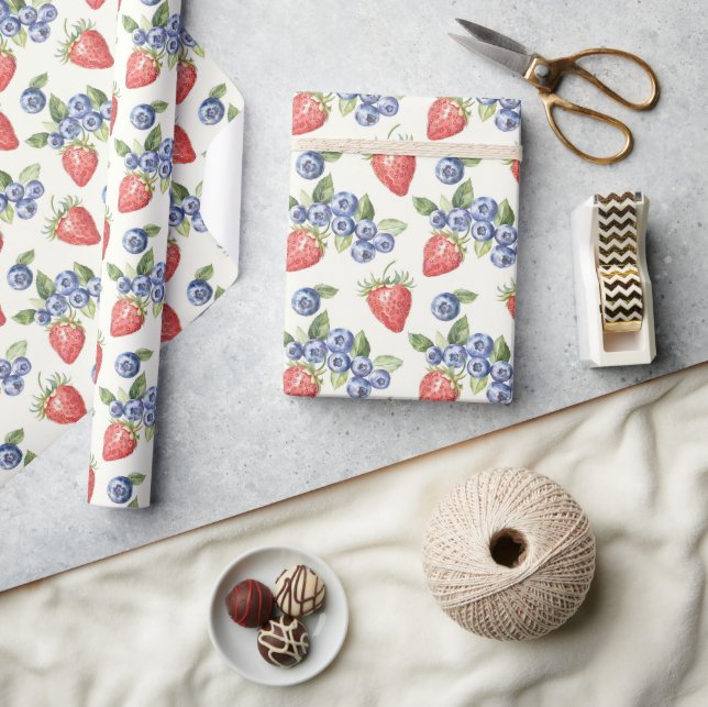 Erdbeeren Blaubeeren Obst Geschenkpapier (Kunsthandwerk)