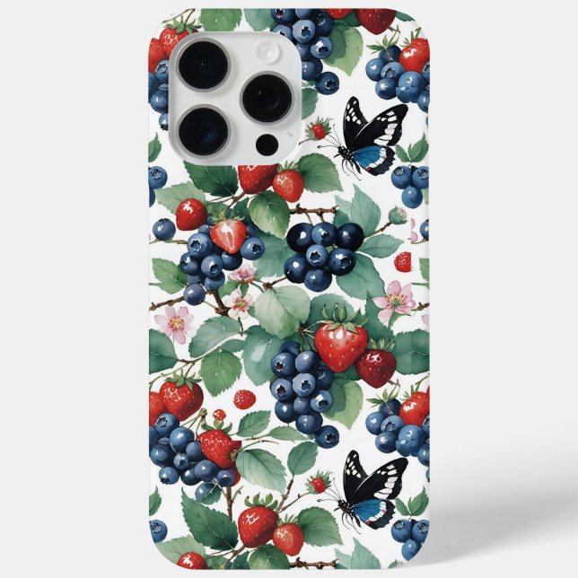 Erdbeeren Blaubeeren und Schmetterlinge Case-Mate iPhone Hülle (Rückseite)