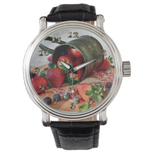 Erdbeeren Blueberries Obst und Süßigkeiten Armbanduhr