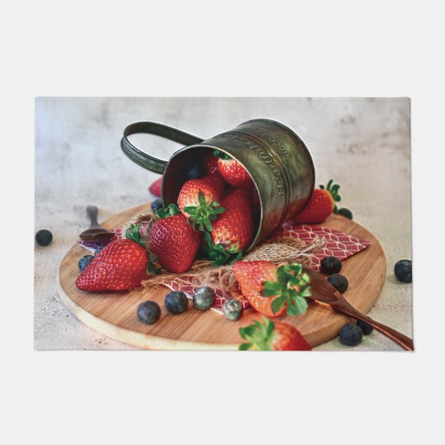 Erdbeeren Blueberries Obst und Süßigkeiten Fußmatte (Vorderseite)