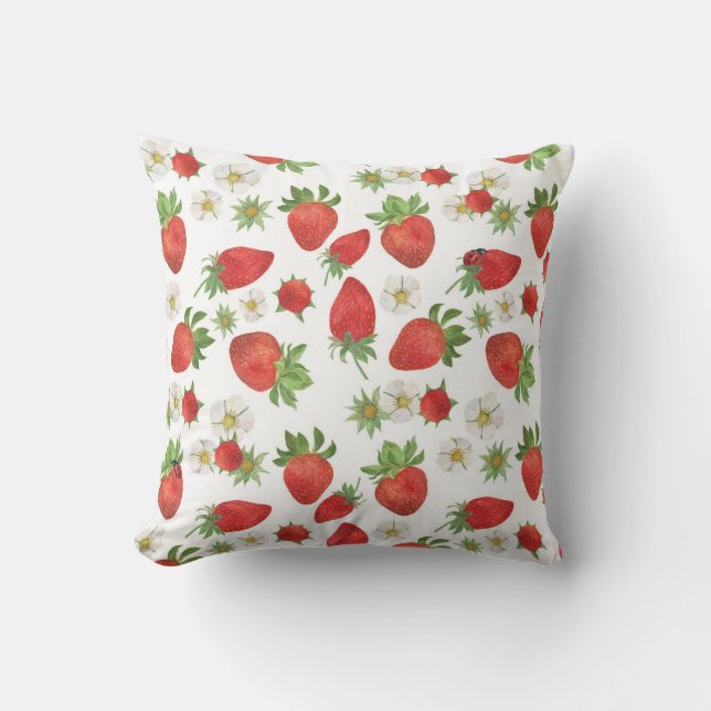 Erdbeeren Blume: Aquarellfarben - Nahtlose Kunst Kissen (Vorderseite)