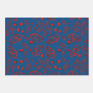Erdbeeren-Blume auf blau Geschenkpapier Set