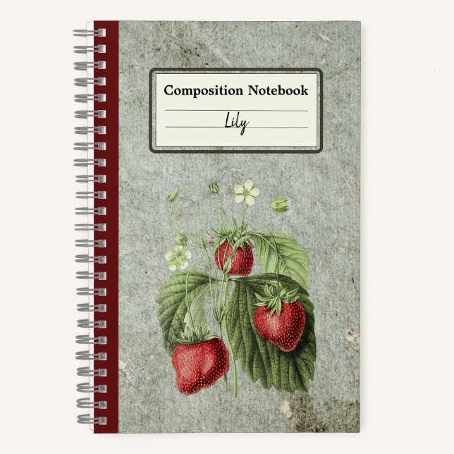 Erdbeeren, Blume und Obst Personalisierter Trauben Notizbuch (Vorderseite)