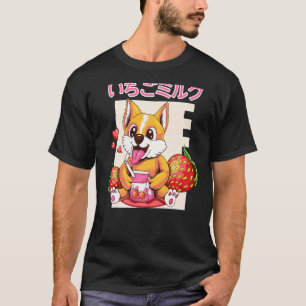 Erdbeeren Corgi Milchshake 90er japanischer Otaku T-Shirt