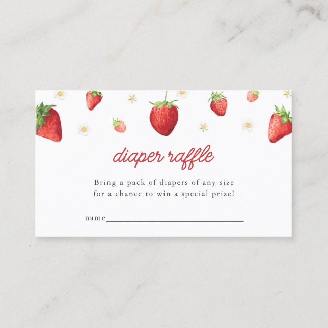 Erdbeeren Diaper Raffle Babydusche Einsteckkarte Visitenkarte (Vorderseite)