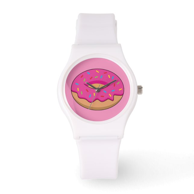 Erdbeeren Donut mit Sprinklen-Cartoon Armbanduhr (Vorderseite)